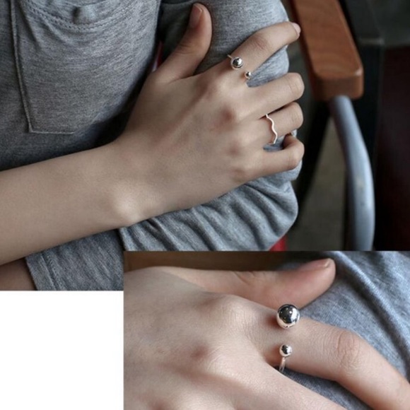 NEW 925 STERLING SILVER BEAD BALL ADJUSTABLE RING, CUTE RING, SHINY RING. - Picture 4 of 7
